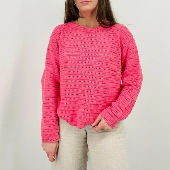 vintage coastal cowgirl bubblegum pink slouchy pointelle crewneck sweater size m - Picture 1 of 9